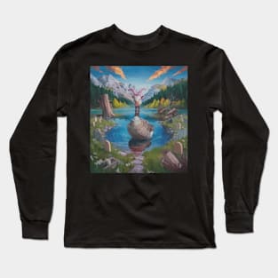 watercolor zombie goose in lake with horns Long Sleeve T-Shirt